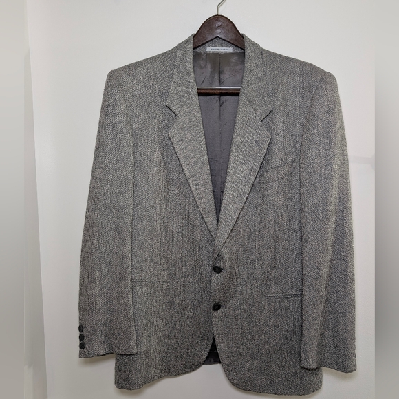 YSL Pour Homme Wool Blazer 42R Gray Herringbone Made France Quiet Luxury - Picture 2 of 11